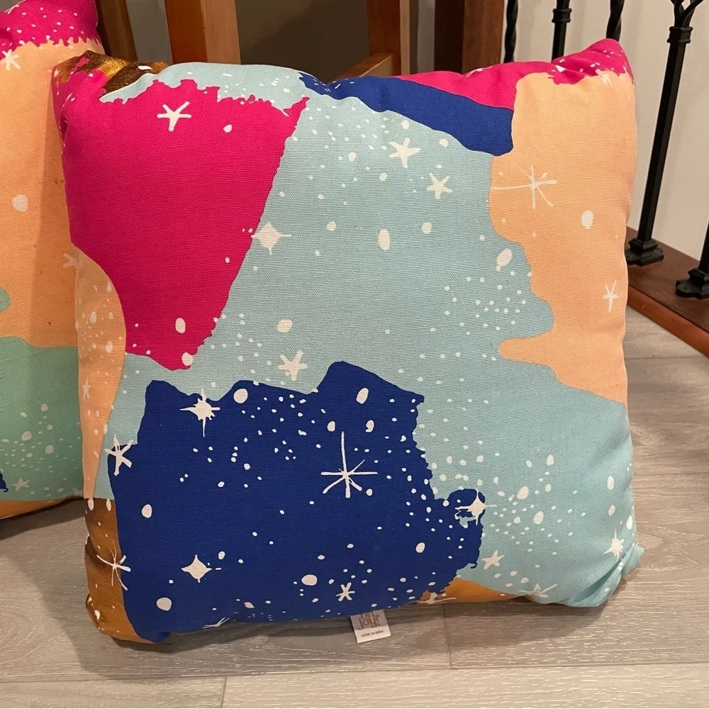 2 NWOT OH JOY colorful pillows with gold accents l